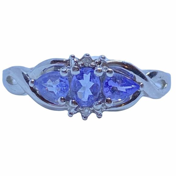 Women’s White Gold Tanzanite & Diamond Ring 10k Oval Cut .30ctw Sz 8.25